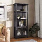 Flash Furniture Stella, bibliothèque et armoire de rangement modernes de style ferme en bois avec portes en verre trempé et 3 étagères supérieures