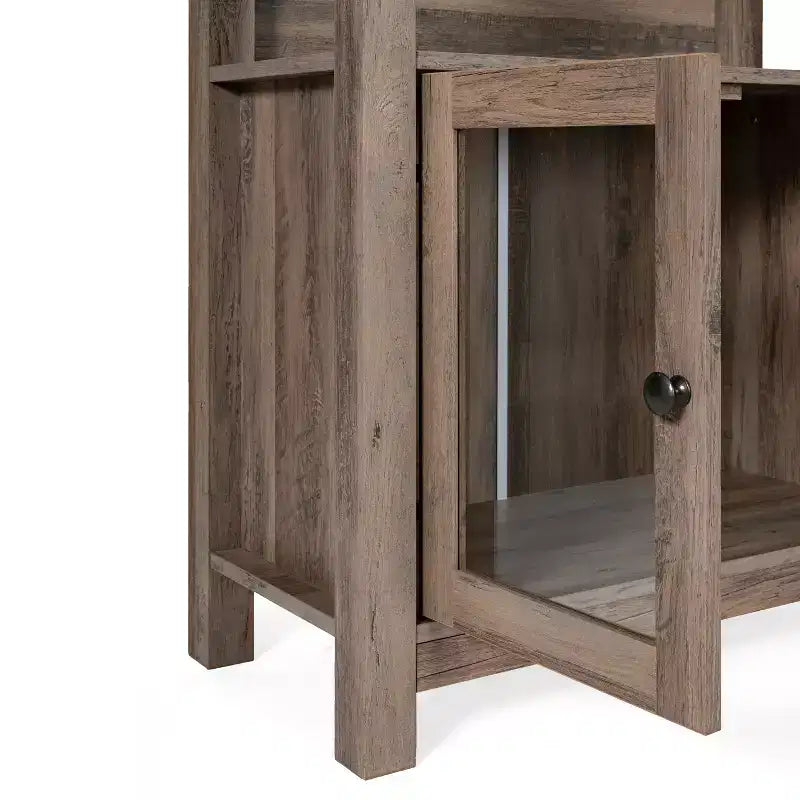 Flash Furniture Stella, bibliothèque et armoire de rangement modernes de style ferme en bois avec portes en verre trempé et 3 étagères supérieures