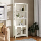 Flash Furniture Stella, bibliothèque et armoire de rangement modernes de style ferme en bois avec portes en verre trempé et 3 étagères supérieures
