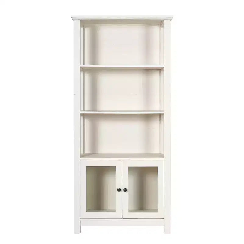 Flash Furniture Stella, bibliothèque et armoire de rangement modernes de style ferme en bois avec portes en verre trempé et 3 étagères supérieures