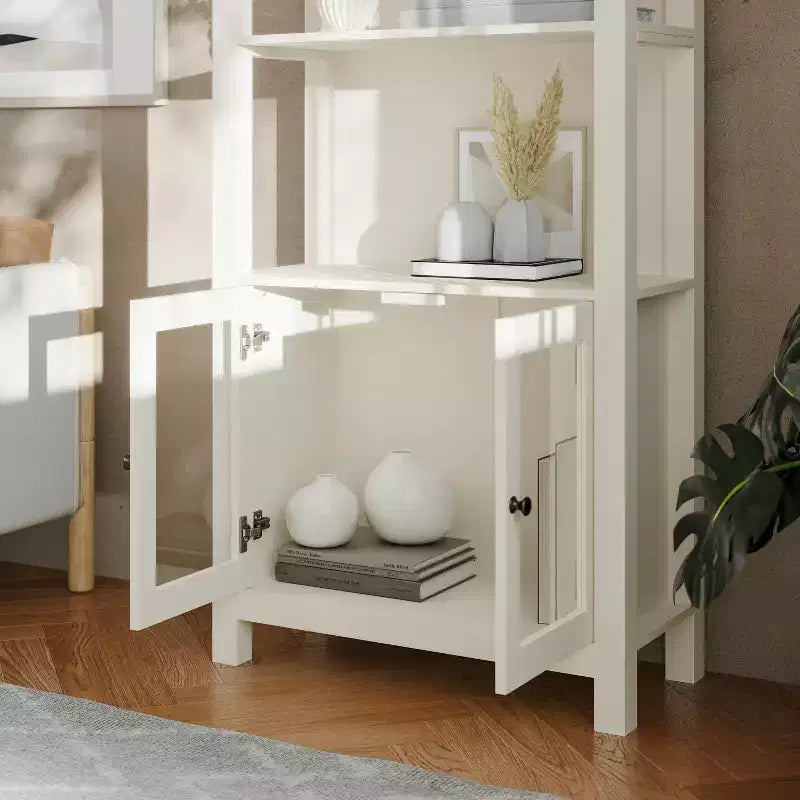 Flash Furniture Stella, bibliothèque et armoire de rangement modernes de style ferme en bois avec portes en verre trempé et 3 étagères supérieures