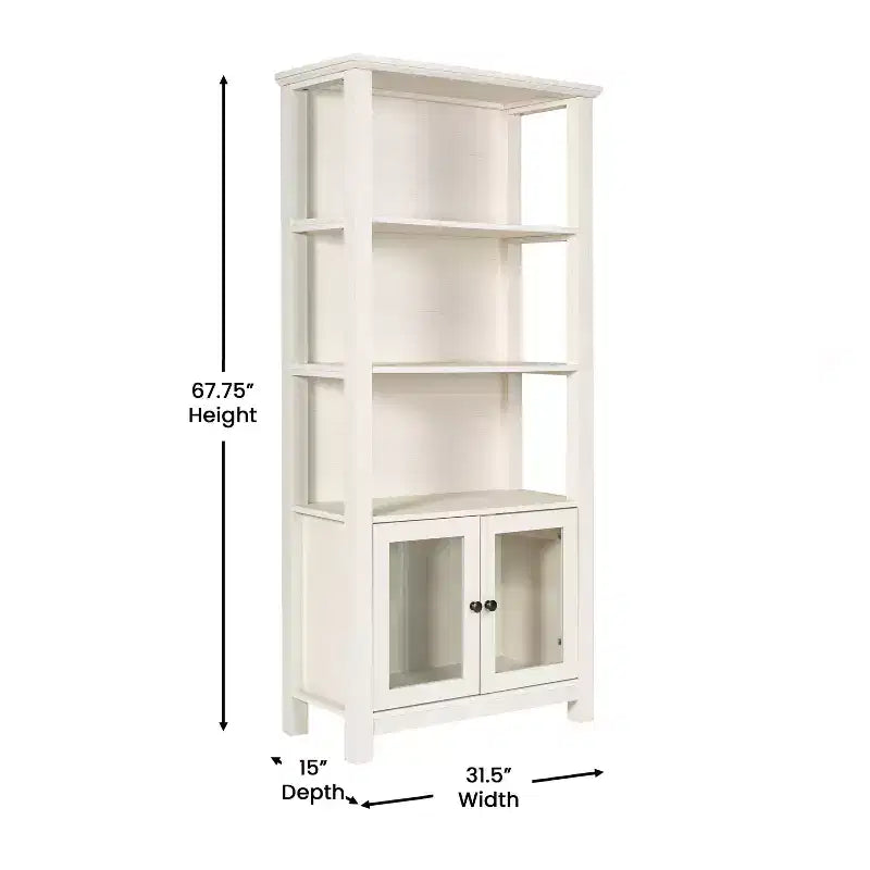 Flash Furniture Stella, bibliothèque et armoire de rangement modernes de style ferme en bois avec portes en verre trempé et 3 étagères supérieures