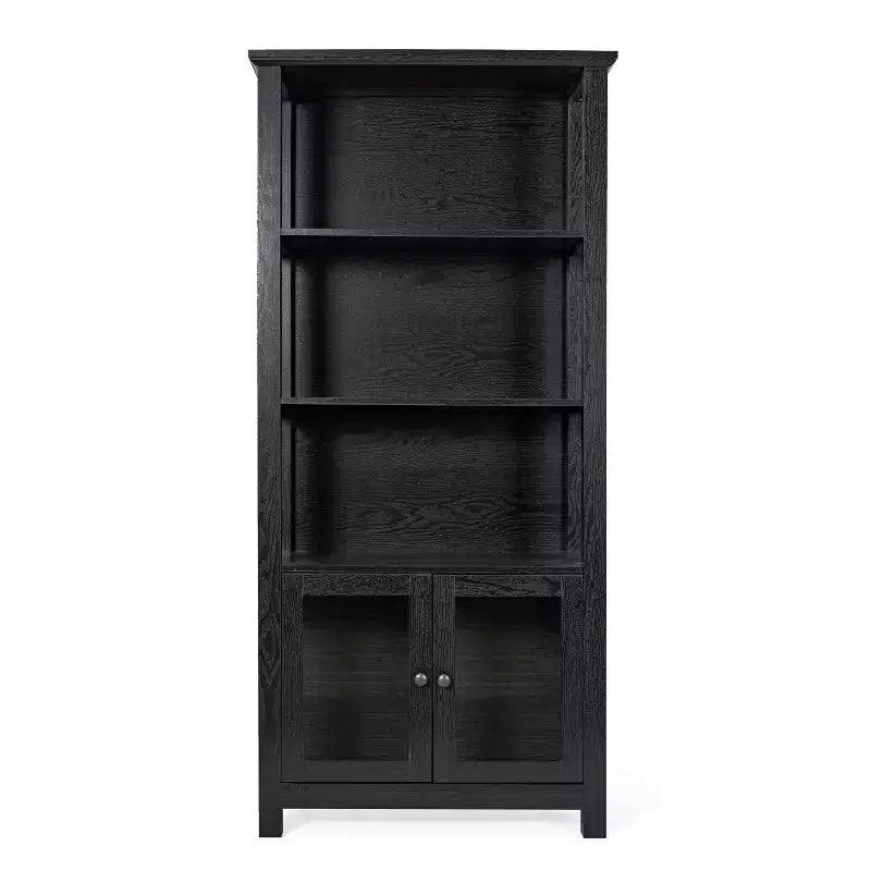 Flash Furniture Stella, bibliothèque et armoire de rangement modernes de style ferme en bois avec portes en verre trempé et 3 étagères supérieures