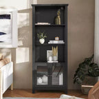 Flash Furniture Stella, bibliothèque et armoire de rangement modernes de style ferme en bois avec portes en verre trempé et 3 étagères supérieures