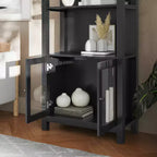 Flash Furniture Stella, bibliothèque et armoire de rangement modernes de style ferme en bois avec portes en verre trempé et 3 étagères supérieures