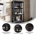 Flash Furniture Stella, bibliothèque et armoire de rangement modernes de style ferme en bois avec portes en verre trempé et 3 étagères supérieures