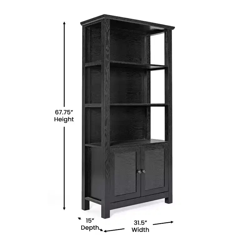 Flash Furniture Stella, bibliothèque et armoire de rangement modernes de style ferme en bois avec portes en verre trempé et 3 étagères supérieures