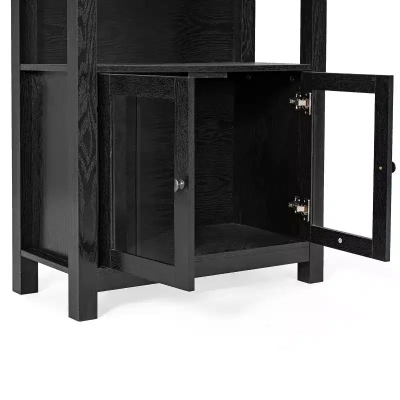 Flash Furniture Stella, bibliothèque et armoire de rangement modernes de style ferme en bois avec portes en verre trempé et 3 étagères supérieures