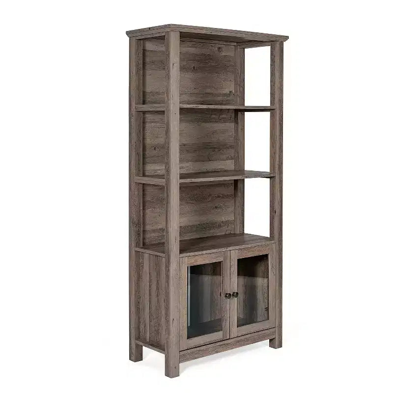 Flash Furniture Stella, bibliothèque et armoire de rangement modernes de style ferme en bois avec portes en verre trempé et 3 étagères supérieures