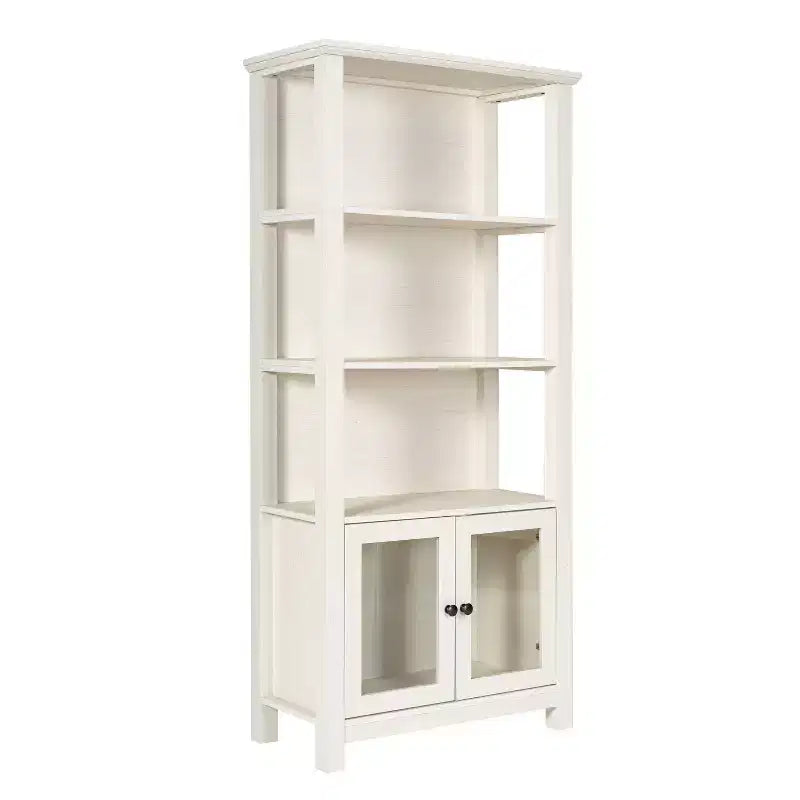 Flash Furniture Stella, bibliothèque et armoire de rangement modernes de style ferme en bois avec portes en verre trempé et 3 étagères supérieures