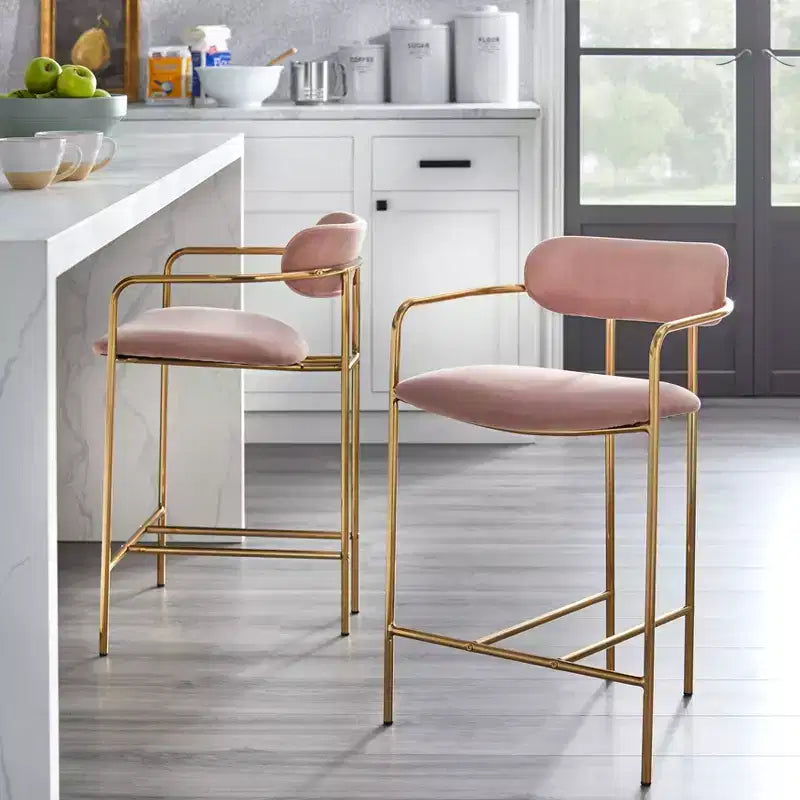 Lot de 2 tabourets de bar Buylateral en velours rétro, hauteur comptoir de 61 cm