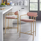 Lot de 2 tabourets de bar Buylateral en velours rétro, hauteur comptoir de 61 cm