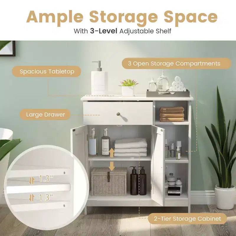 Meuble de Salle de Bain sur Pied Costway avec Tiroir, Organisateur de Rangement pour Cuisine