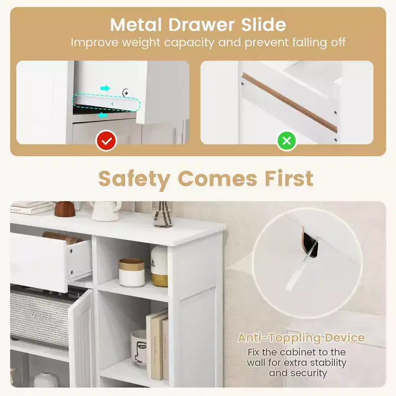 Meuble de Salle de Bain sur Pied Costway avec Tiroir, Organisateur de Rangement pour Cuisine
