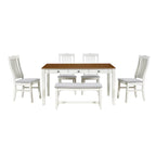 Ensemble de salle à manger 6 pièces en bois avec 4 chaises et un banc, table avec tiroir