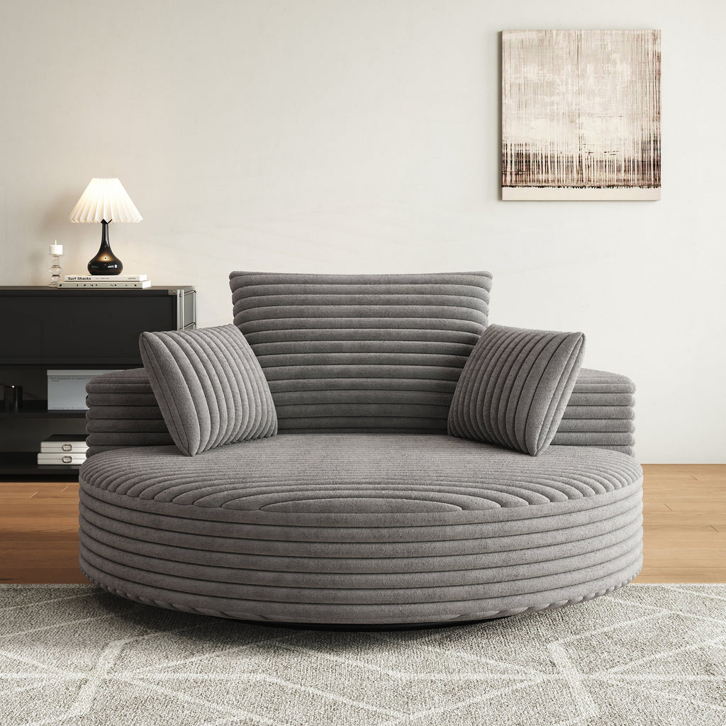 Fauteuil pivotant simple en velours côtelé et chenille avec rembourrage en mousse