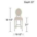 Tabouret de bar en bois 55 Downing Street, crème vanille, hauteur 31", coussin d'assise en amande style rétro vintage français, avec dossier et repose-pieds, pour îlot de cuisine à hauteur de comptoir