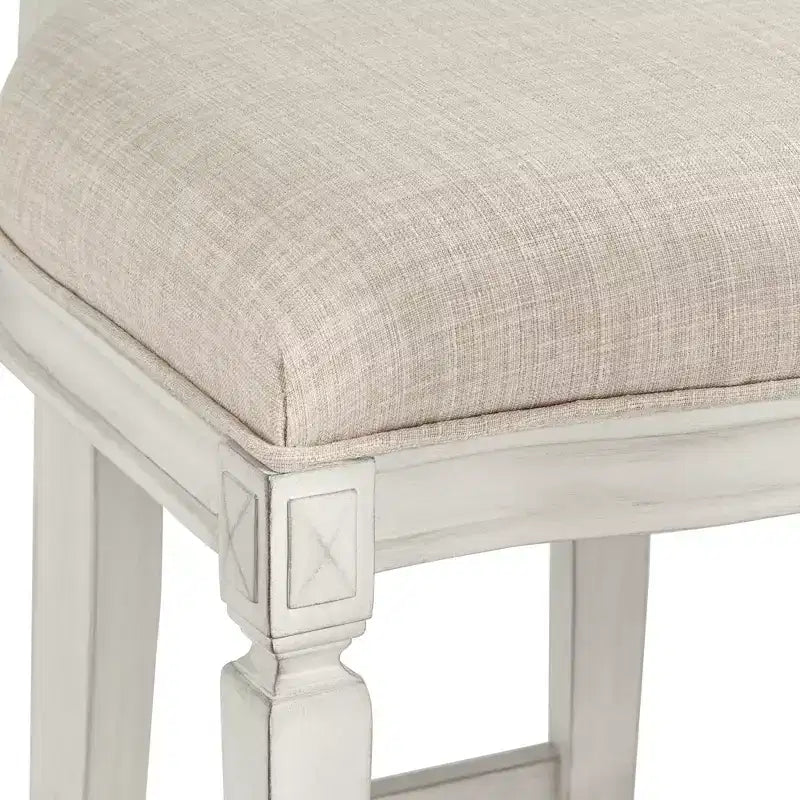 Tabouret de bar en bois 55 Downing Street, crème vanille, hauteur 31", coussin d'assise en amande style rétro vintage français, avec dossier et repose-pieds, pour îlot de cuisine à hauteur de comptoir