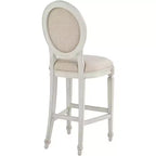 Tabouret de bar en bois 55 Downing Street, crème vanille, hauteur 31", coussin d'assise en amande style rétro vintage français, avec dossier et repose-pieds, pour îlot de cuisine à hauteur de comptoir