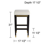 55 Downing Street Jaxon Tabouret de bar en bois noir 31 po. de haut avec coussin en similicuir blanc moderne et repose-pieds pour comptoir de cuisine, îlot, cabanon ou maison