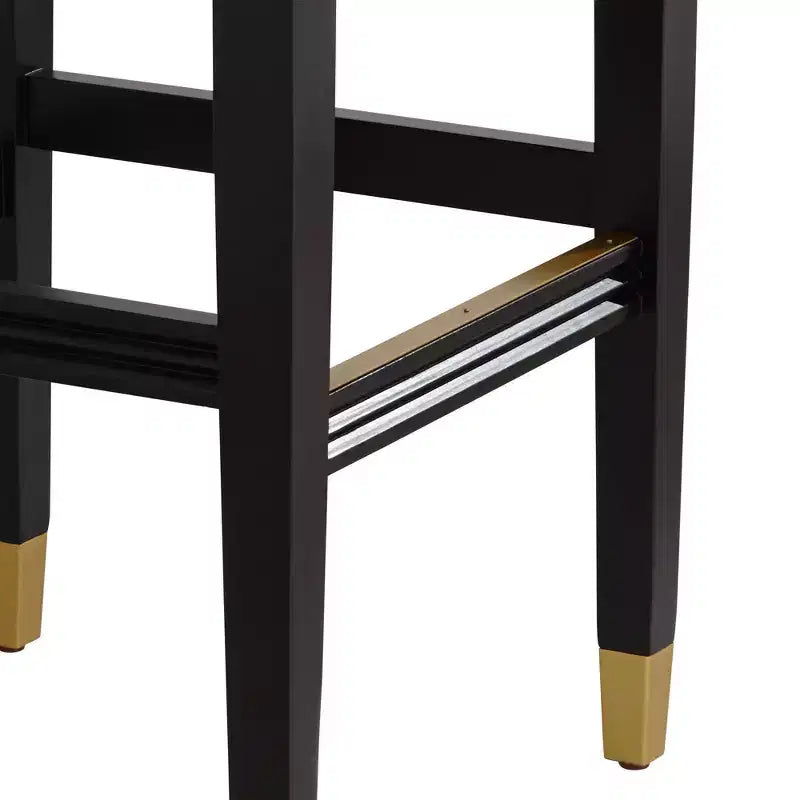 55 Downing Street Jaxon Tabouret de bar en bois noir 31 po. de haut avec coussin en similicuir blanc moderne et repose-pieds pour comptoir de cuisine, îlot, cabanon ou maison