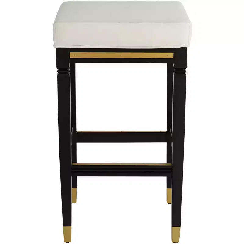 55 Downing Street Jaxon Tabouret de bar en bois noir 31 po. de haut avec coussin en similicuir blanc moderne et repose-pieds pour comptoir de cuisine, îlot, cabanon ou maison