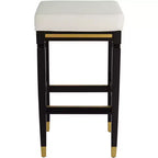 55 Downing Street Jaxon Tabouret de bar en bois noir 31 po. de haut avec coussin en similicuir blanc moderne et repose-pieds pour comptoir de cuisine, îlot, cabanon ou maison