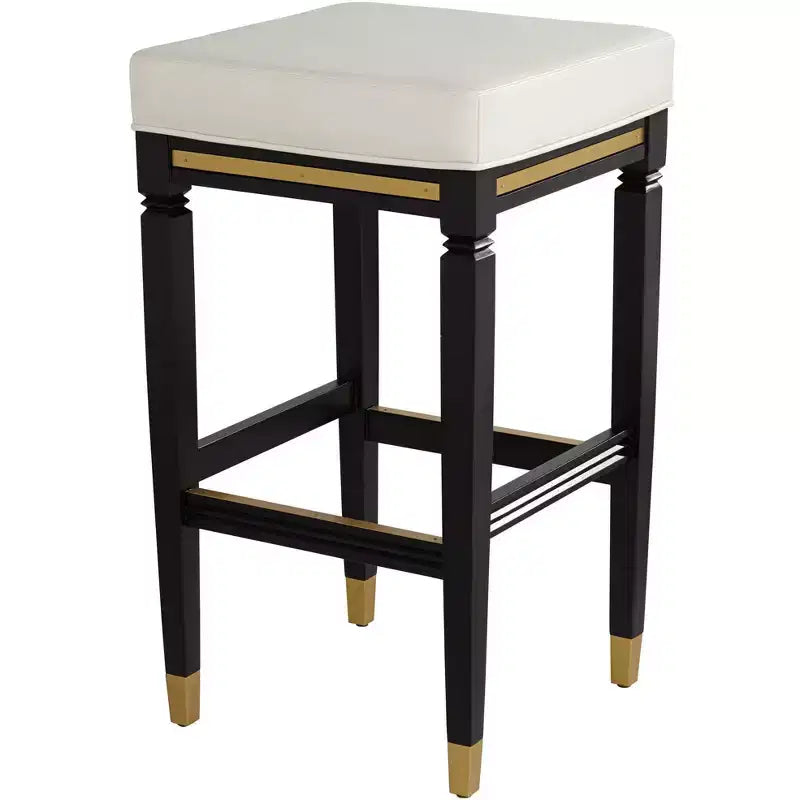 55 Downing Street Jaxon Tabouret de bar en bois noir 31 po. de haut avec coussin en similicuir blanc moderne et repose-pieds pour comptoir de cuisine, îlot, cabanon ou maison