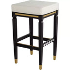55 Downing Street Jaxon Tabouret de bar en bois noir 31 po. de haut avec coussin en similicuir blanc moderne et repose-pieds pour comptoir de cuisine, îlot, cabanon ou maison
