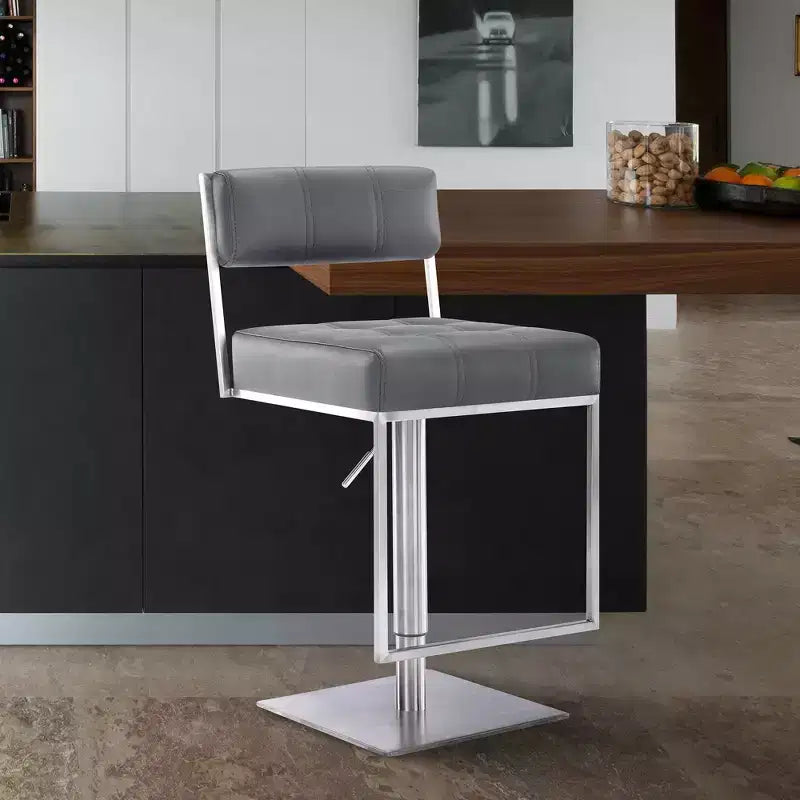 Tabouret de bar réglable Michele en similicuir et acier inoxydable – Armen Living