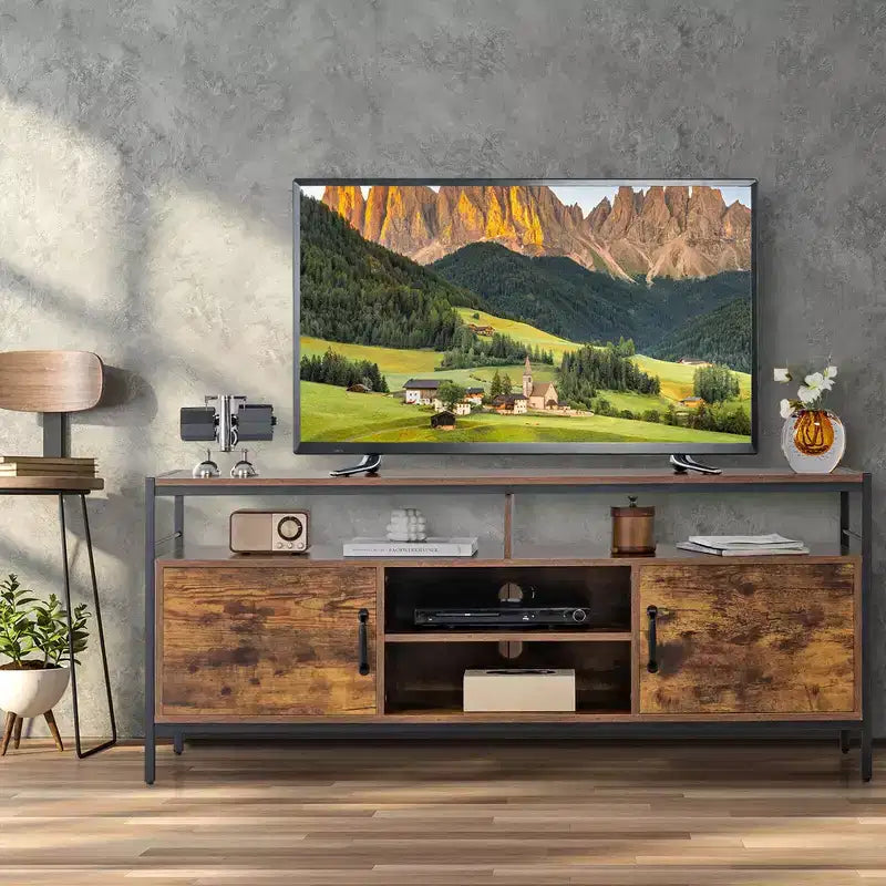 Meuble TV industriel Costway pour téléviseurs jusqu'à 65'' avec rangements et étagère réglable