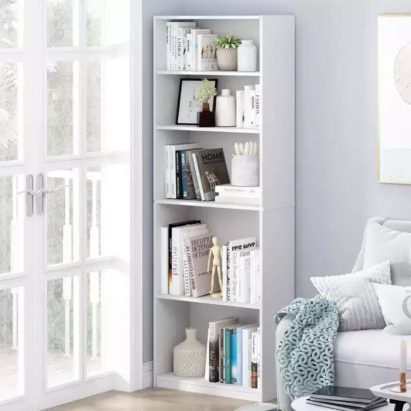 Furinno Étagère à 5 casiers, organiseur gain de place avec étagères ouvertes réglables, blanc