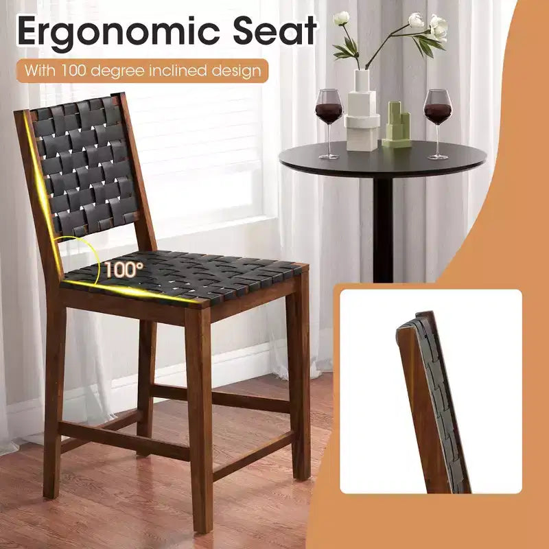 Costway Lot de 2 tabourets de bar tissés, chaises de salle à manger hauteur comptoir en similicuir PU pour cuisine