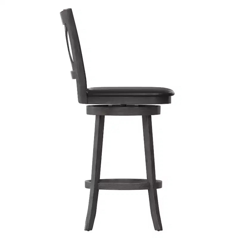 Tabouret de bar Emma et Oliver de style pub avec dossier en bois croisé et siège pivotant rembourré en similicuir