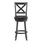 Tabouret de bar Emma et Oliver de style pub avec dossier en bois croisé et siège pivotant rembourré en similicuir