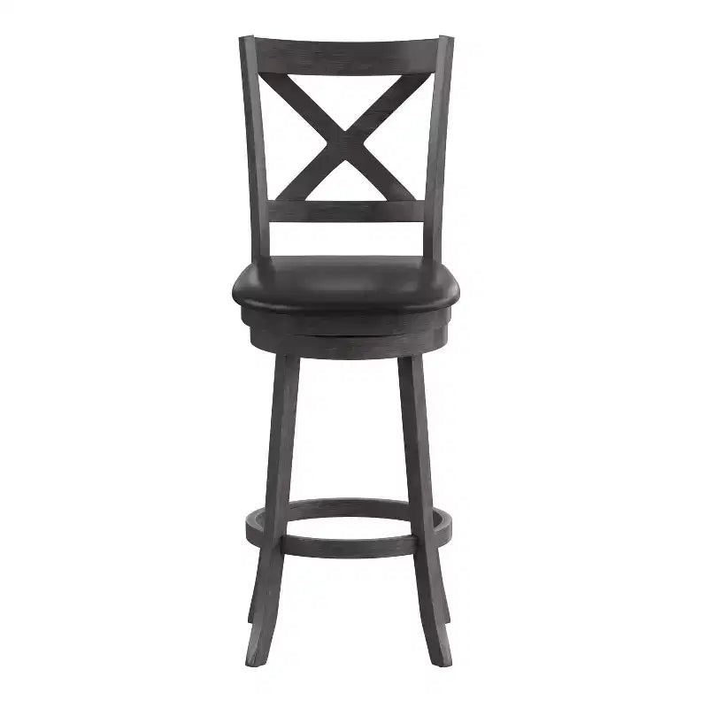 Tabouret de bar Emma et Oliver de style pub avec dossier en bois croisé et siège pivotant rembourré en similicuir