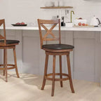 Tabouret de bar Emma et Oliver de style pub avec dossier en bois croisé et siège pivotant rembourré en similicuir