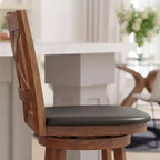 Tabouret de bar Emma et Oliver de style pub avec dossier en bois croisé et siège pivotant rembourré en similicuir