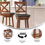 Tabouret de bar Emma et Oliver de style pub avec dossier en bois croisé et siège pivotant rembourré en similicuir