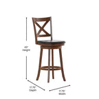 Tabouret de bar Emma et Oliver de style pub avec dossier en bois croisé et siège pivotant rembourré en similicuir