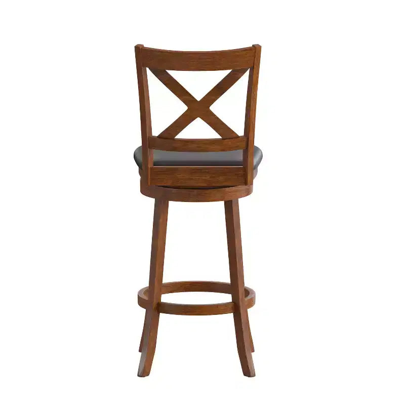 Tabouret de bar Emma et Oliver de style pub avec dossier en bois croisé et siège pivotant rembourré en similicuir
