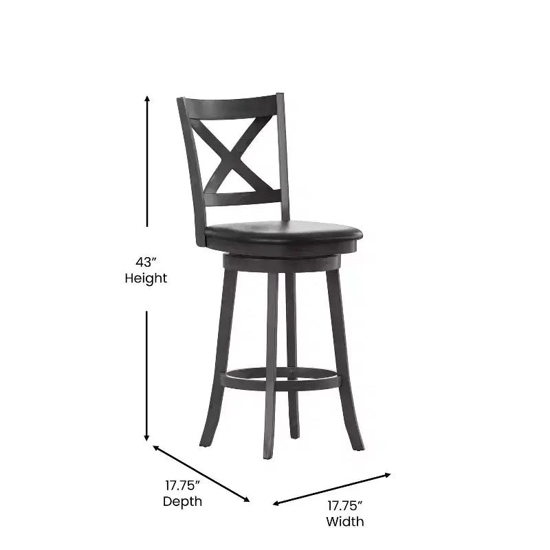 Tabouret de bar Emma et Oliver de style pub avec dossier en bois croisé et siège pivotant rembourré en similicuir