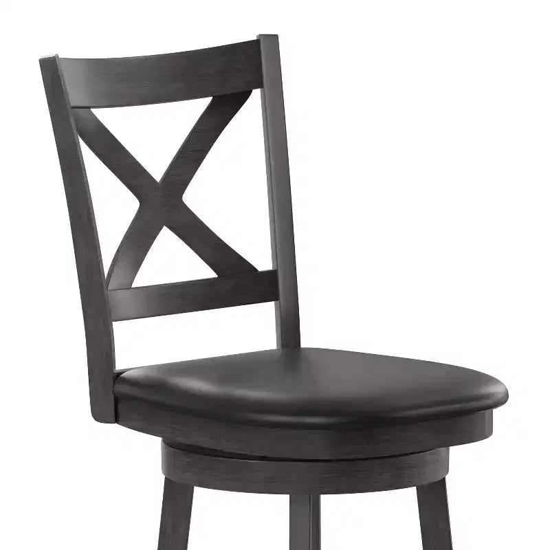 Tabouret de bar Emma et Oliver de style pub avec dossier en bois croisé et siège pivotant rembourré en similicuir