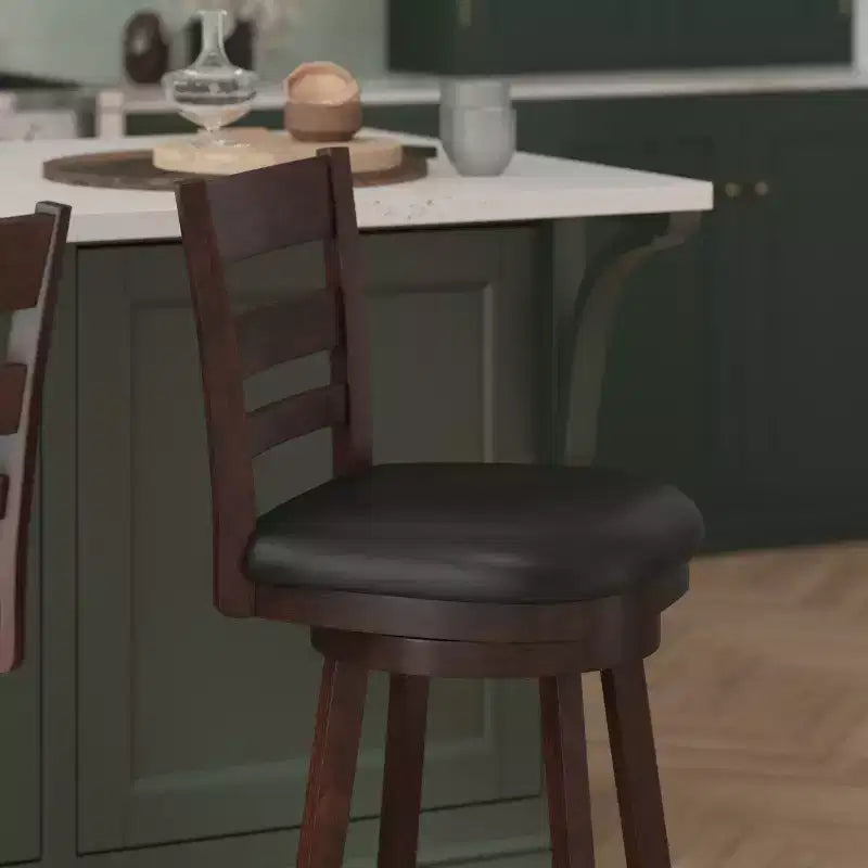 Tabouret de bar pivotant Flash Furniture Zerrick en bois de qualité commerciale, style échelle, hauteur comptoir avec siège rembourré et matelassé