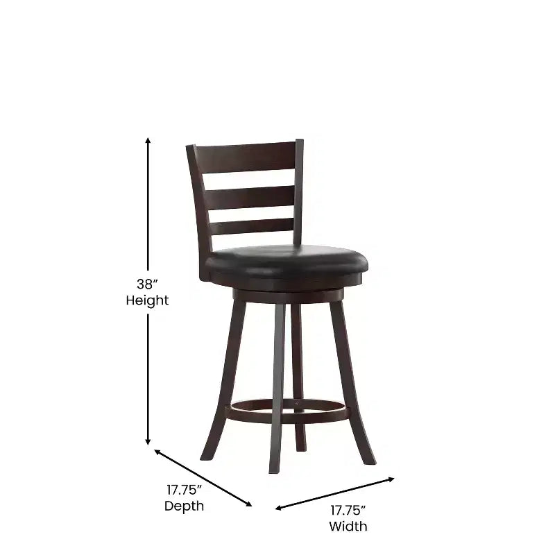 Tabouret de bar pivotant Flash Furniture Zerrick en bois de qualité commerciale, style échelle, hauteur comptoir avec siège rembourré et matelassé