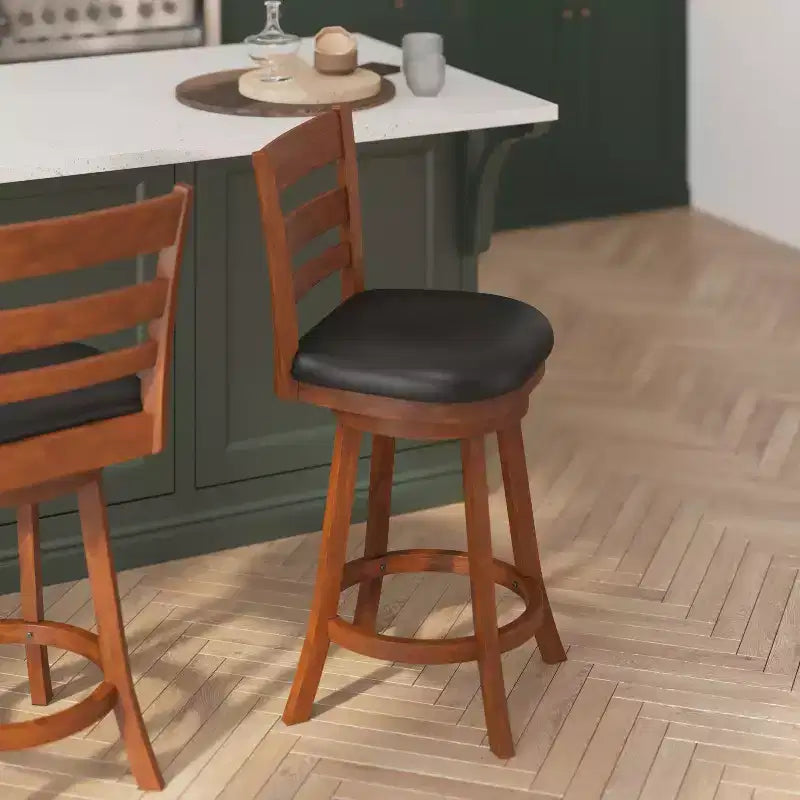 Tabouret de bar pivotant Flash Furniture Zerrick en bois de qualité commerciale, style échelle, hauteur comptoir avec siège rembourré et matelassé
