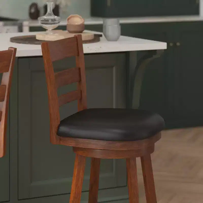 Tabouret de bar pivotant Flash Furniture Zerrick en bois de qualité commerciale, style échelle, hauteur comptoir avec siège rembourré et matelassé
