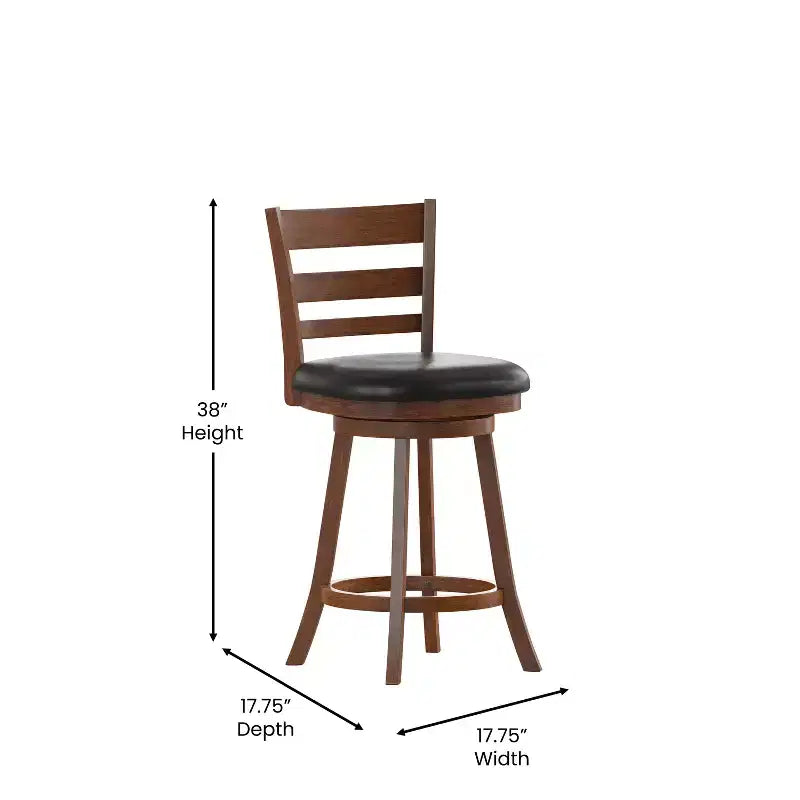 Tabouret de bar pivotant Flash Furniture Zerrick en bois de qualité commerciale, style échelle, hauteur comptoir avec siège rembourré et matelassé