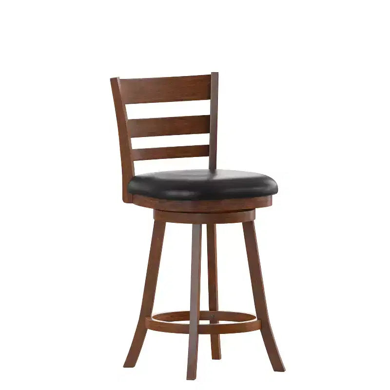 Flash Furniture Zerrick Commercial Grade Wood Classic Ladderback Swivel Counter Height Barstool with Padded, Upholstered Seat