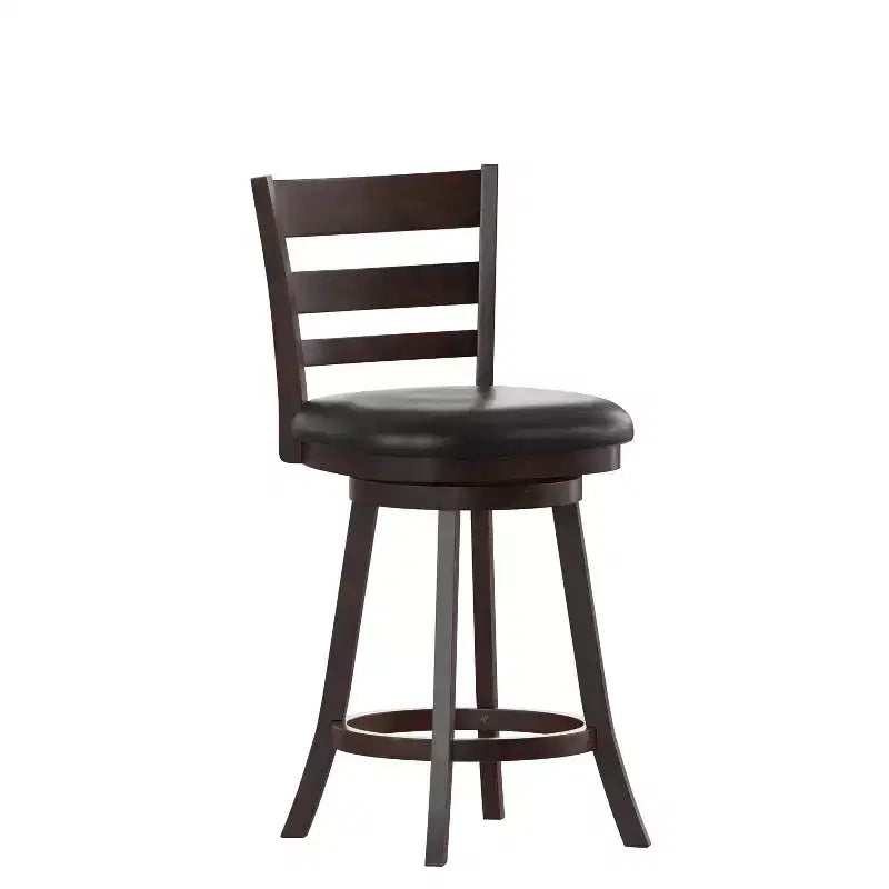 Tabouret de bar pivotant Flash Furniture Zerrick en bois de qualité commerciale, style échelle, hauteur comptoir avec siège rembourré et matelassé